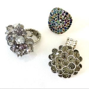 3 Fashion Rings Adjustable Stones Beads